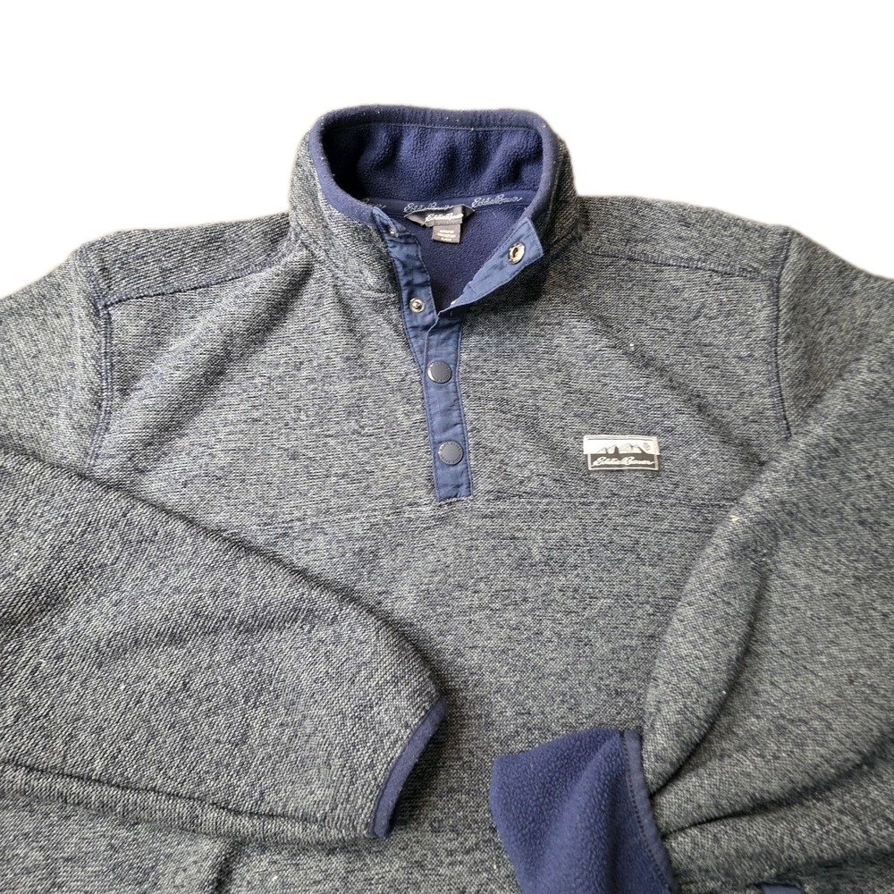 Eddie Bauer Pullover Sweater Snap Heathered Blue Men's Small Sweater - Picture 1 of 7